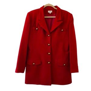 Vintage Neiman Marcus red wool blazer with gold buttons